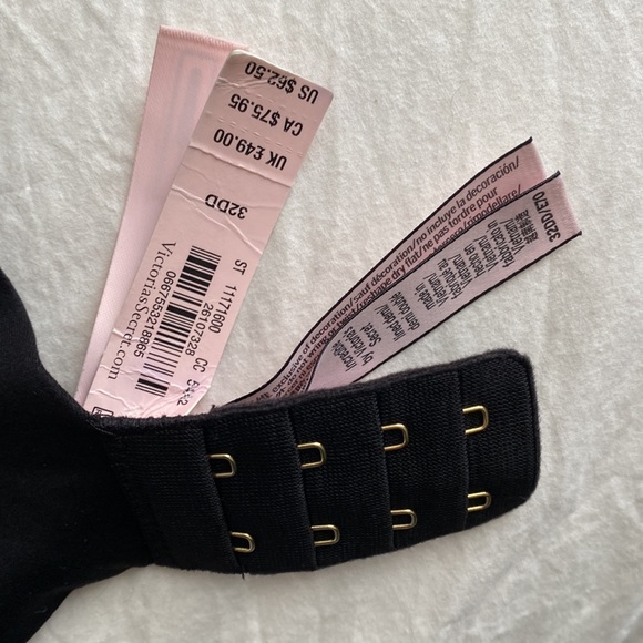 Victoria’s Secret 32DD black bra with lace trim and gold fixtures. - Picture 2 of 5